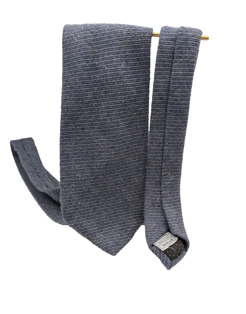 Uomo blue necktie made in Italy, textured wool fabric with elegant grey mélange pattern.