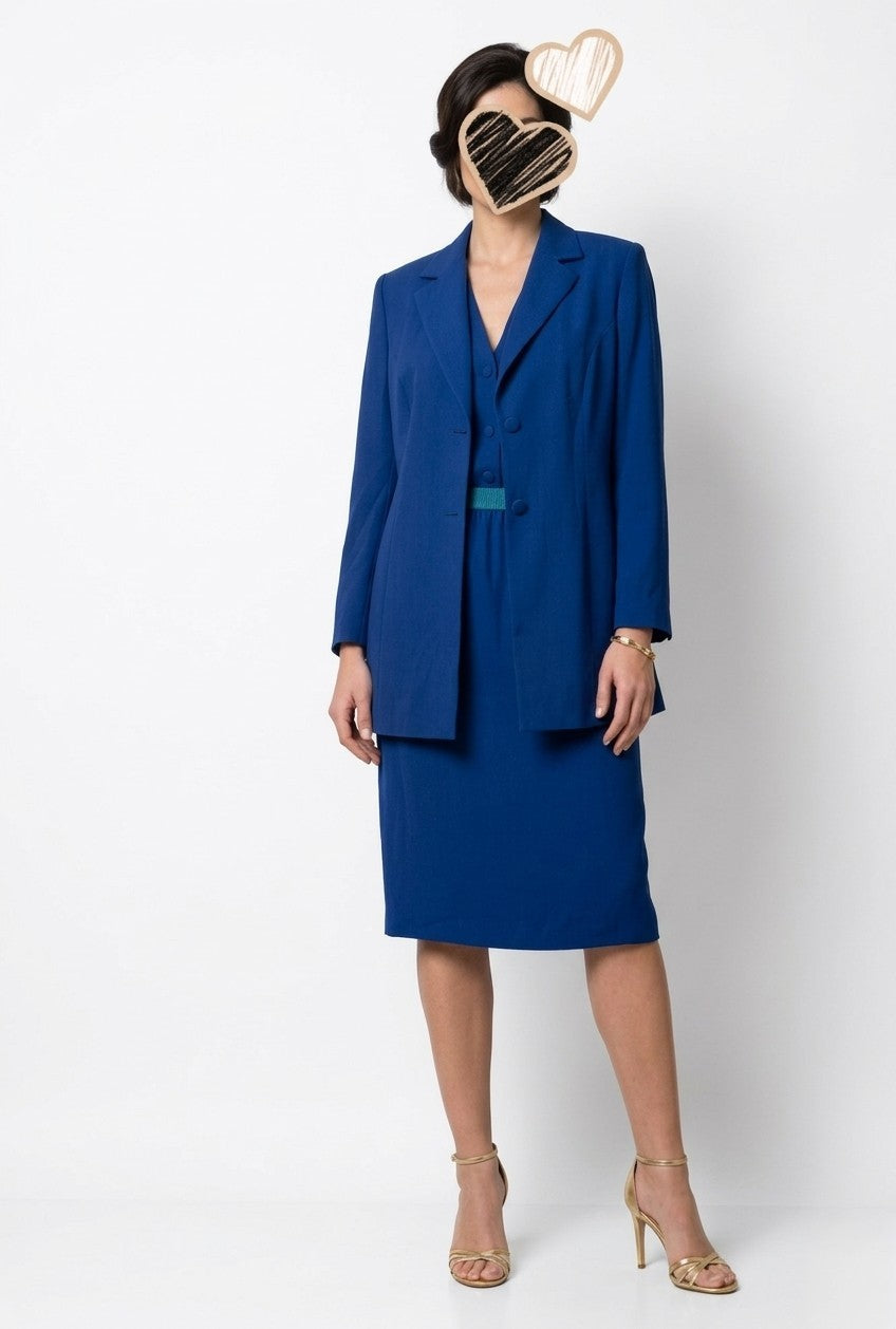 Tailleur Vintage Anna Castellaro Donna Blu Navy Taglia 45 IT Sartoriale Elegante
