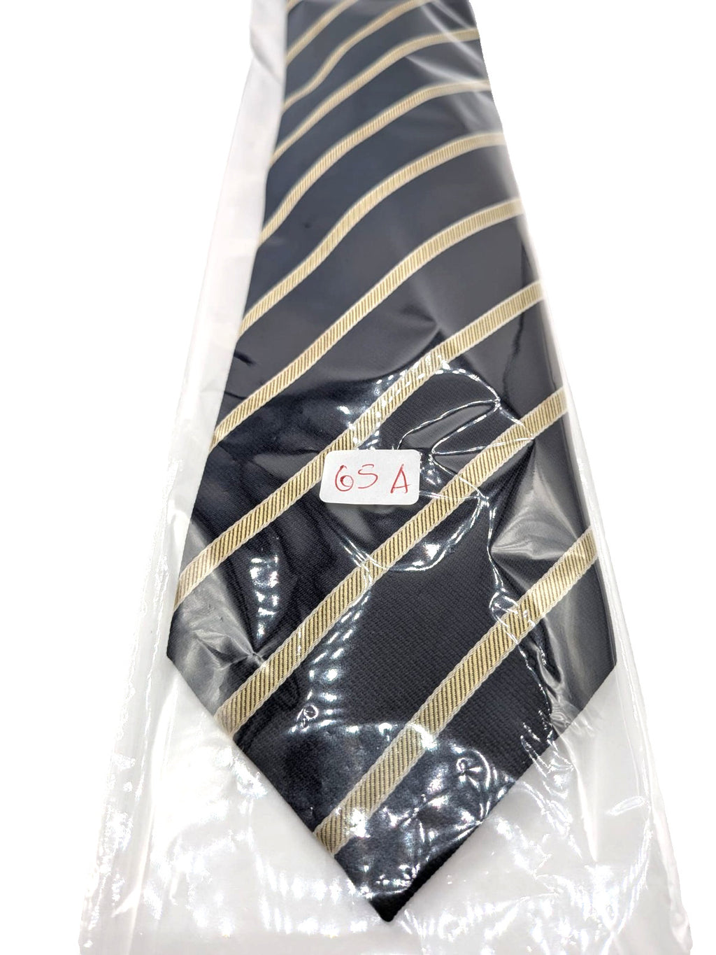 Blazer beige necktie with navy diagonal stripes and classic regimental pattern.