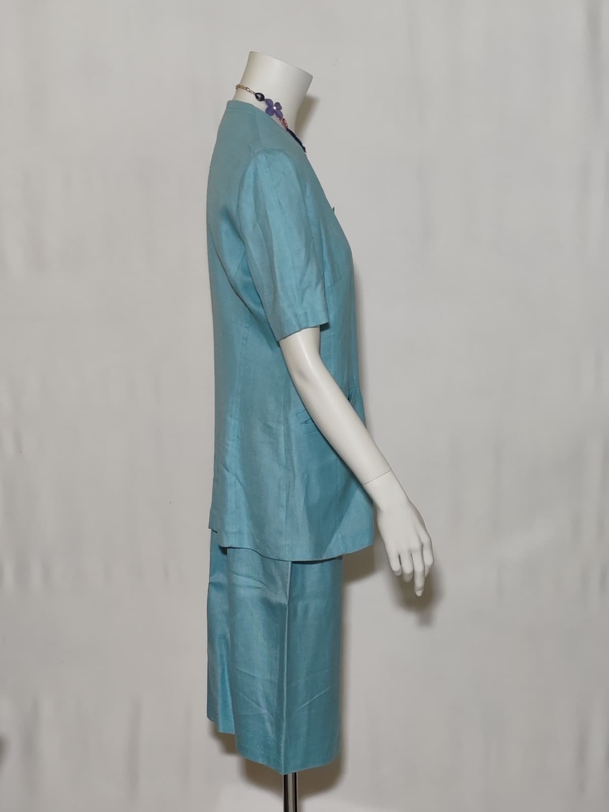 Tailleur Vintage Donna Azzurro Acqua Viscosa 100% Completo Gonna Giacca Italy 44