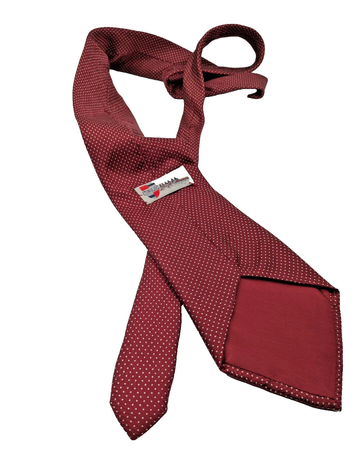 Bordeaux navy necktie 100% silk with cream polka dot pattern and original label.