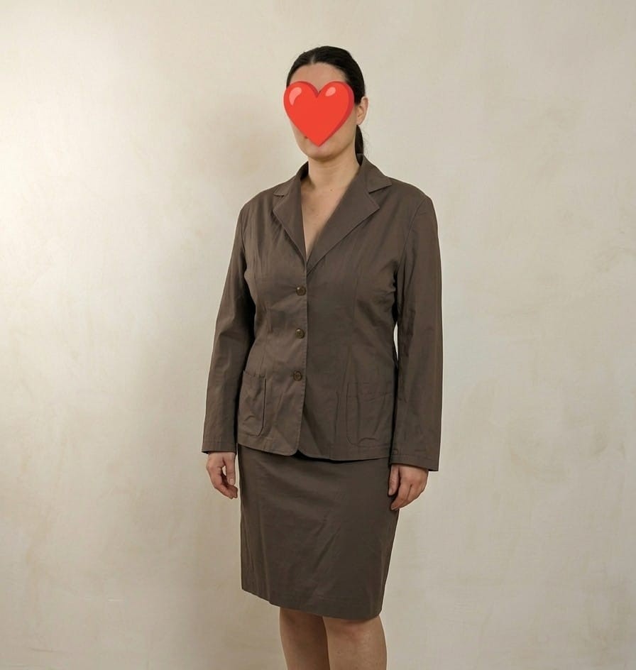 Tailleur Donna Vintage Marrone Cotone Fresco Giacca e Gonna Completo Taglia XL