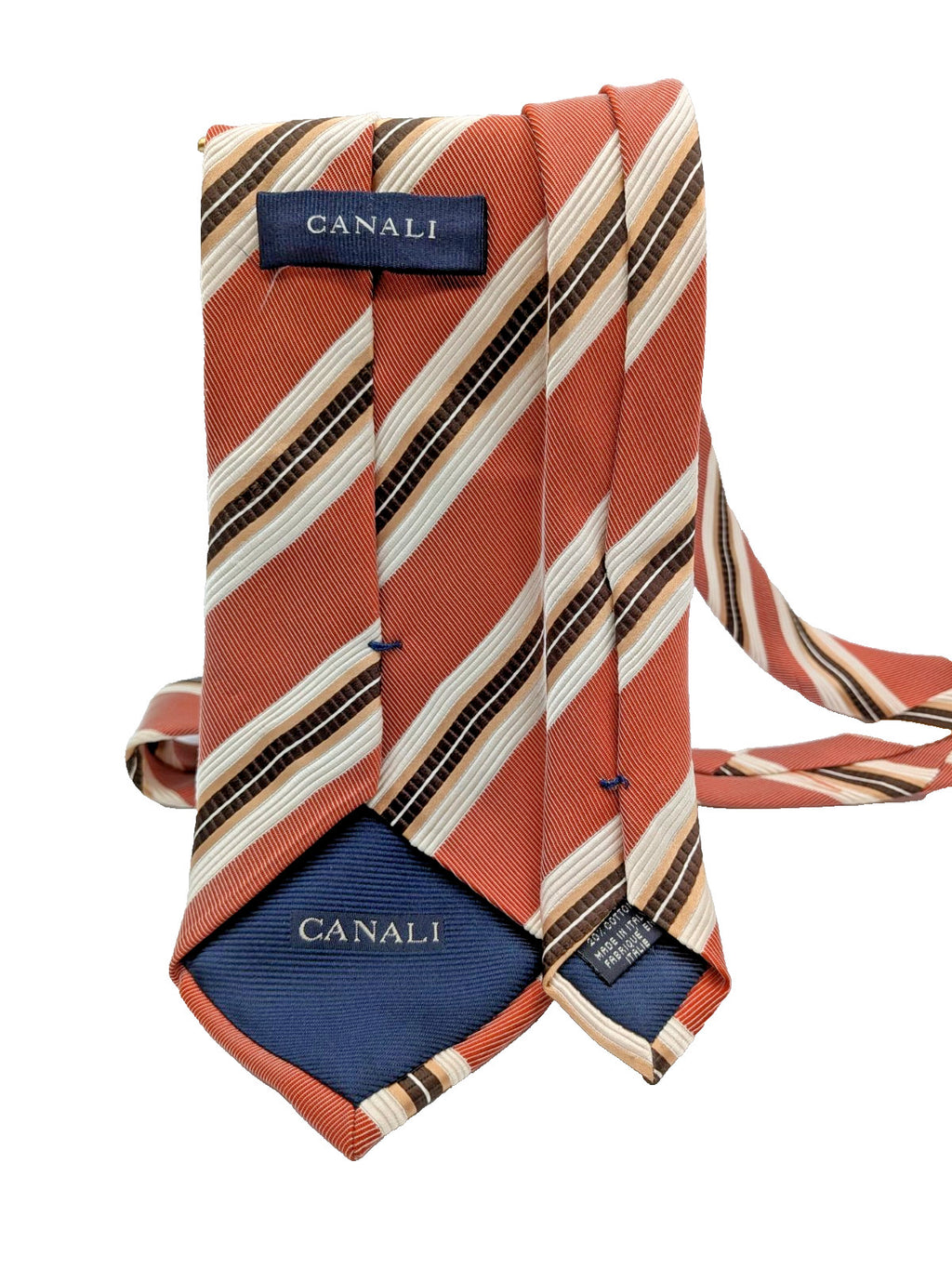 Canali Cravatta Uomo 100% Seta Made in Italy Regimental Salmone Righe 9 cm