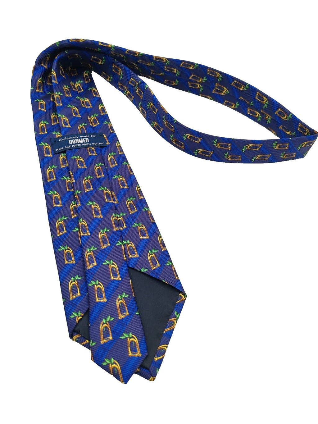 Cravatta DORMER Vintage Seta Pura Hand Made in Italy Blu Giallo Luxury Silk Tie
