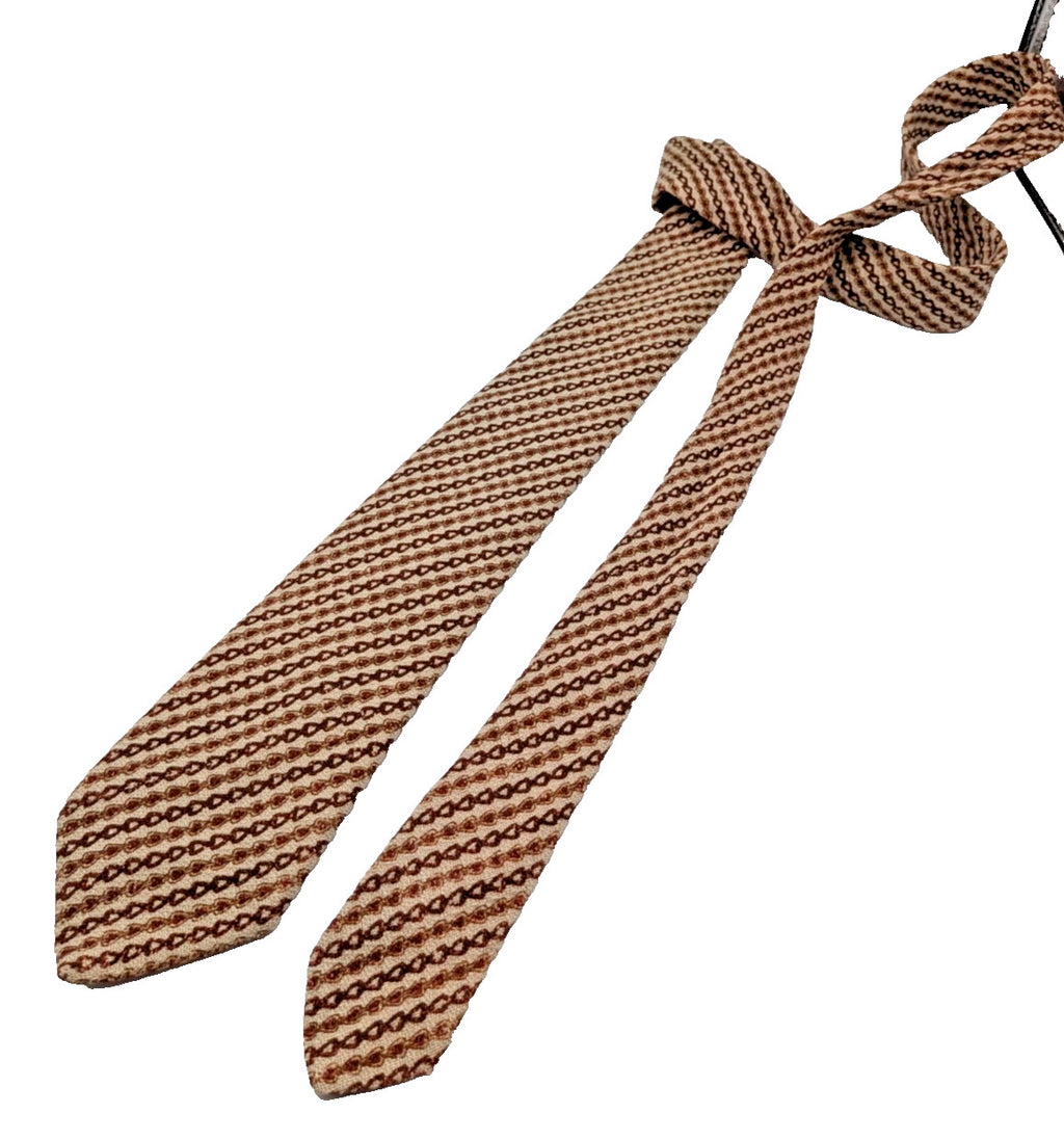 Cravatta Uomo Peter Milano 100% Seta Pura Vintage Beige Marrone Fantasi