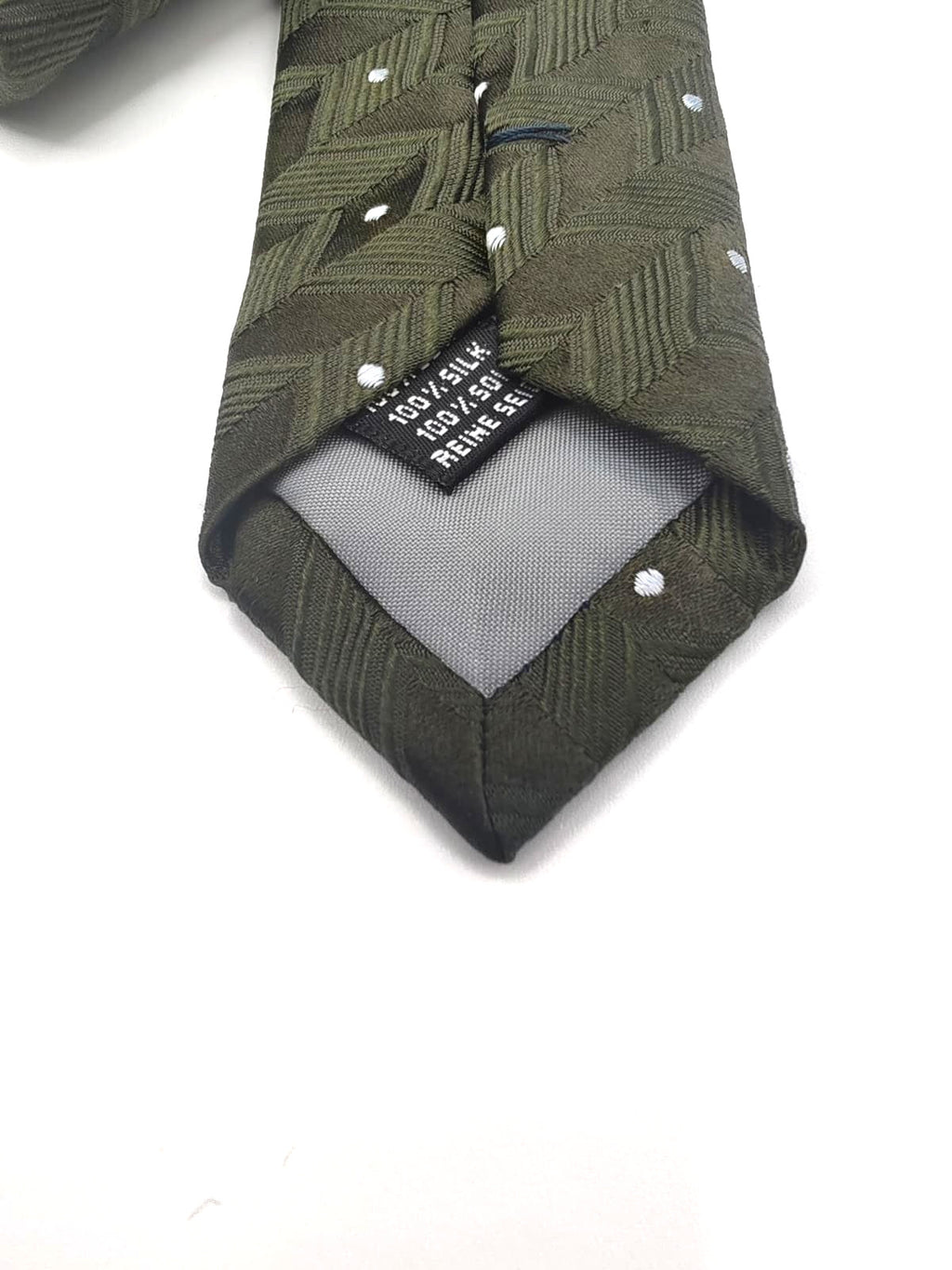 Cravatta VITALI 100% Seta Made in Italy Verde Militare Pois Geometria Silk Tie