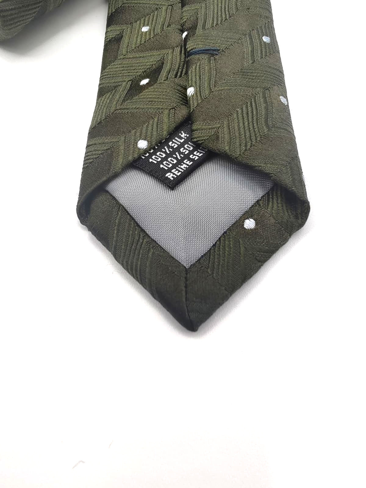 Cravatta VITALI 100% Seta Made in Italy Verde Militare Pois Geometria Silk Tie
