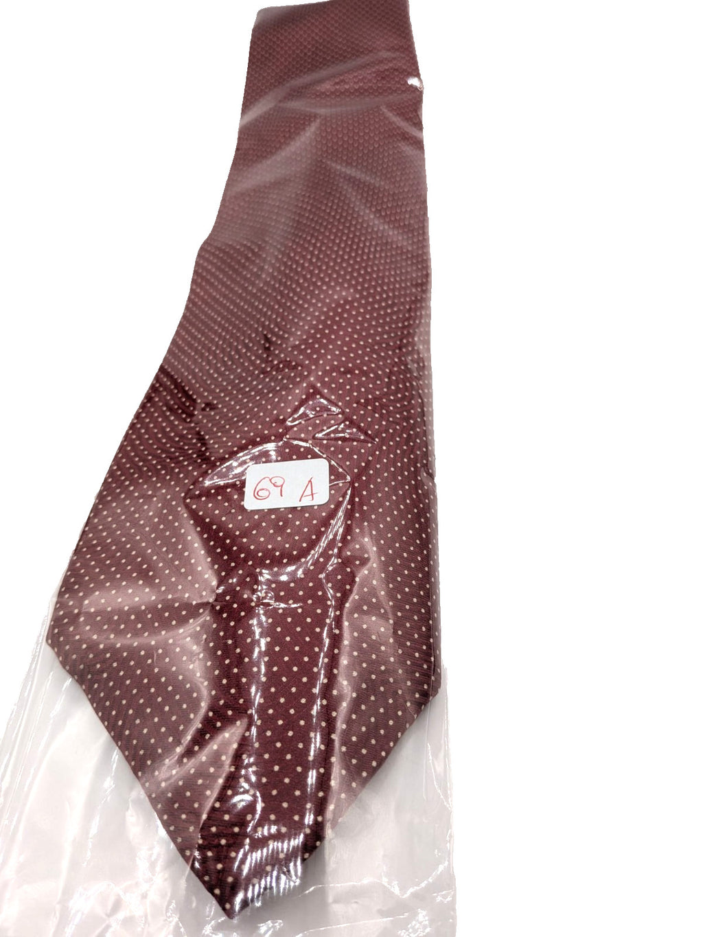 Bordeaux navy necktie 100% silk with cream polka dot pattern and original label.