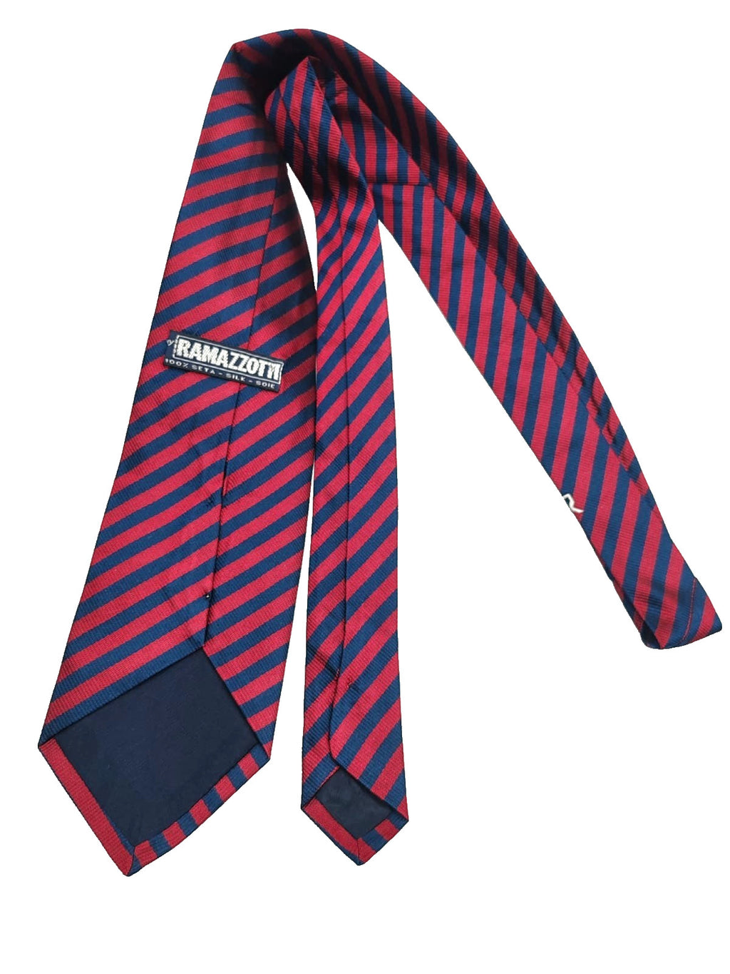 Cravatta RAMAZZOTTI 100% Seta Silk Made in Italy Regimental Rossa Blu Logo Vinta