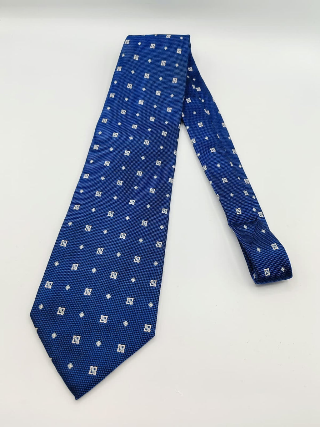 Cravatta Vintage Caflor Roma 100% Seta Blu Pattern Geometrico Made in Italy